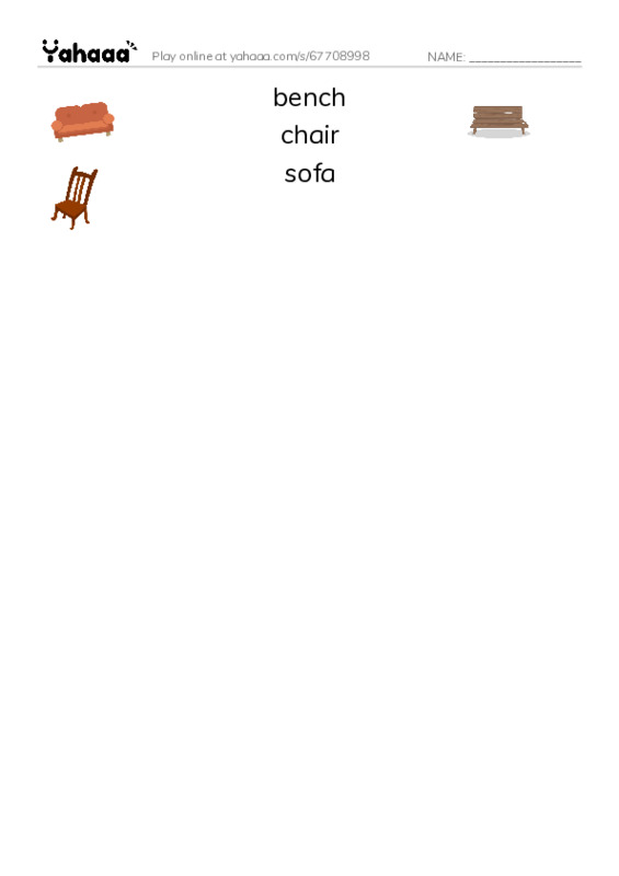 Common Nouns in English: furniture 1 PDF three columns match words