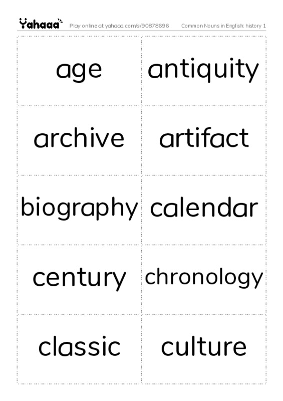 Common Nouns in English: history 1 PDF two columns flashcards