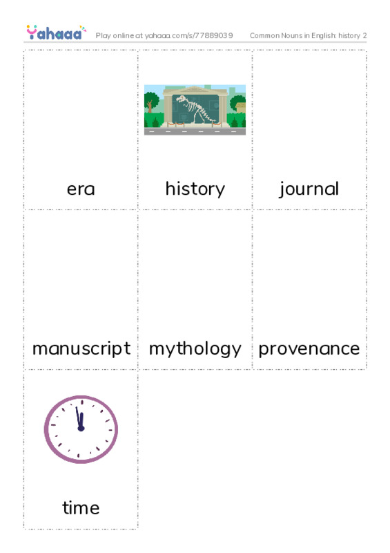 Common Nouns in English: history 2 PDF flaschards with images