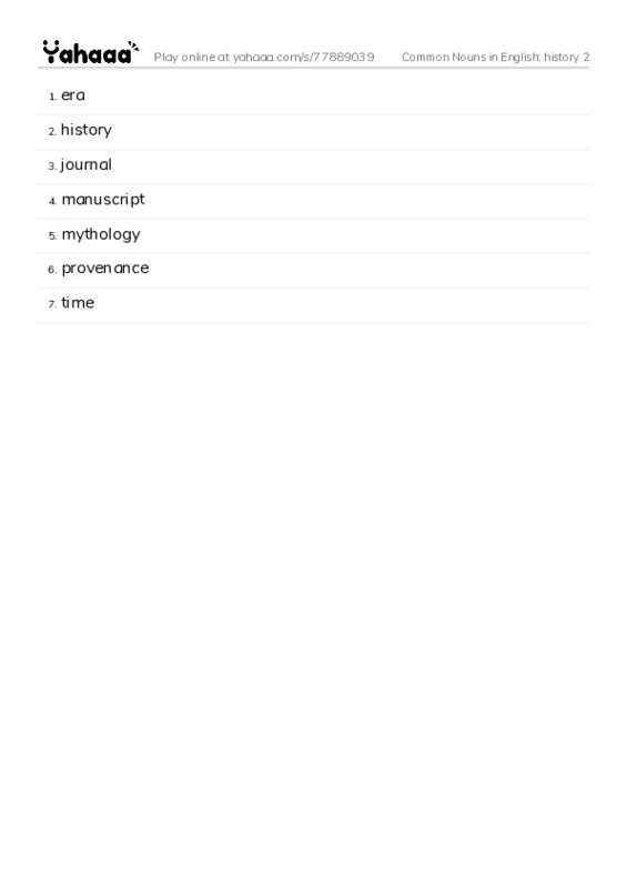 Common Nouns in English: history 2 PDF words glossary