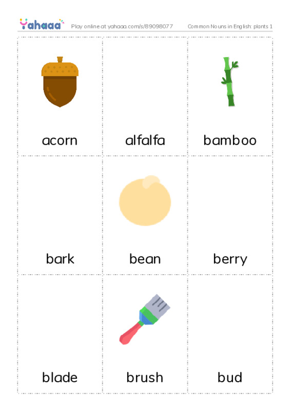 Common Nouns in English: plants 1 PDF flaschards with images