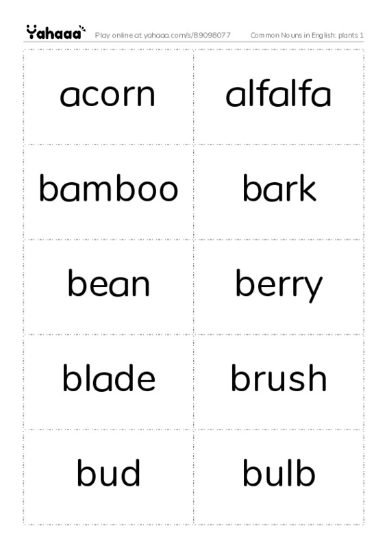 Common Nouns in English: plants 1 PDF two columns flashcards