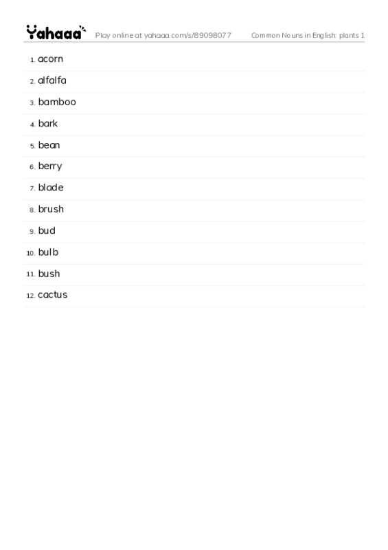 Common Nouns in English: plants 1 PDF words glossary