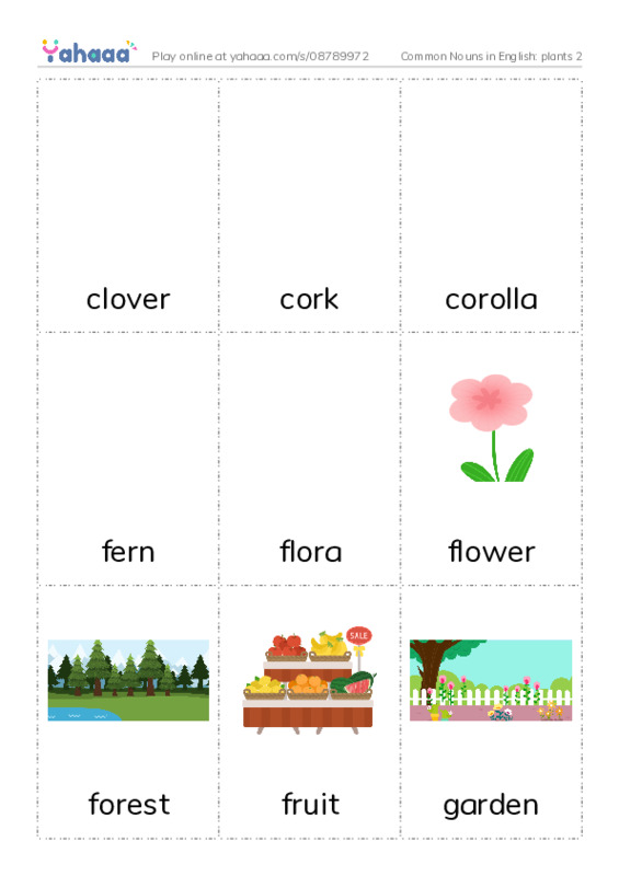 Common Nouns in English: plants 2 PDF flaschards with images