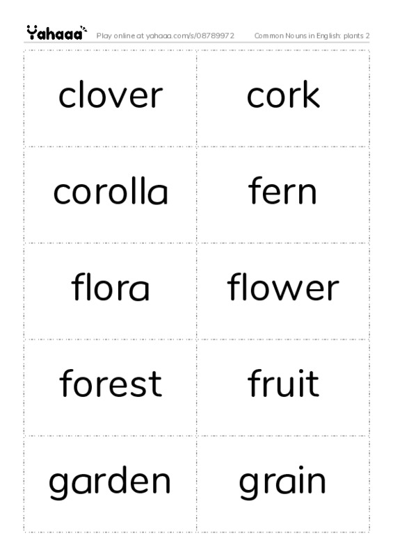 Common Nouns in English: plants 2 PDF two columns flashcards