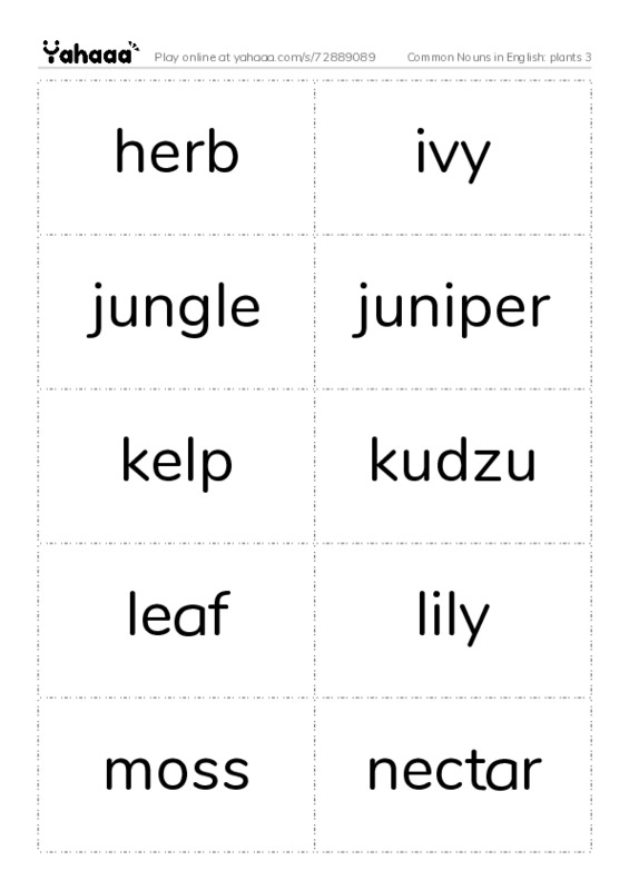 Common Nouns in English: plants 3 PDF two columns flashcards