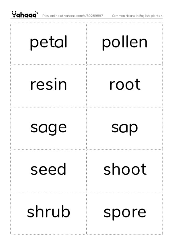 Common Nouns in English: plants 4 PDF two columns flashcards
