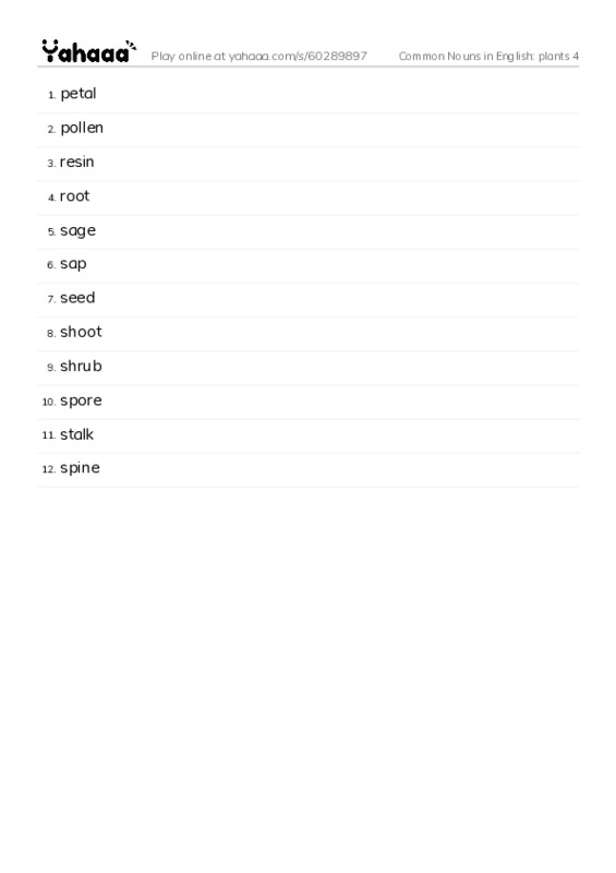 Common Nouns in English: plants 4 PDF words glossary