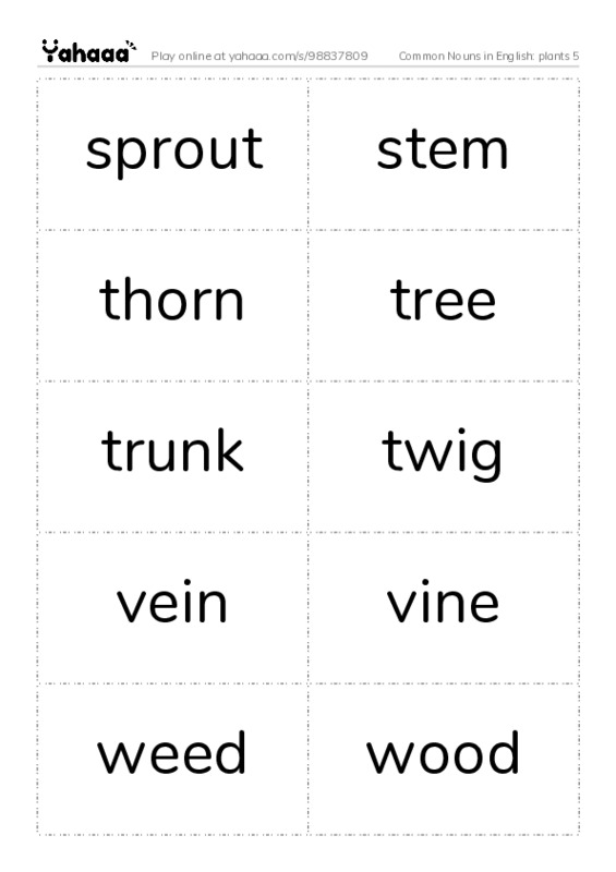 Common Nouns in English: plants 5 PDF two columns flashcards