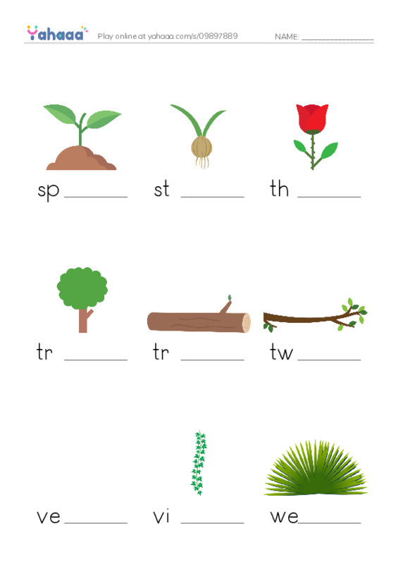 Common Nouns in English: plants 5 PDF worksheet to fill in words gaps