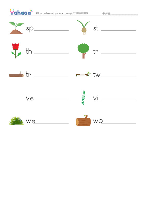 Common Nouns in English: plants 5 PDF worksheet writing row