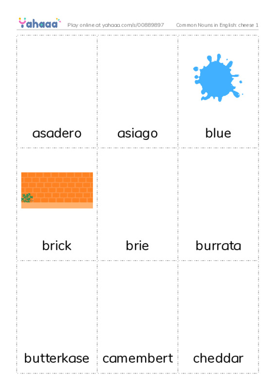 Common Nouns in English: cheese 1 PDF flaschards with images