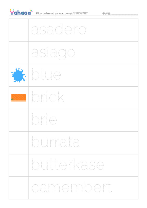 Common Nouns in English: cheese 1 PDF one column image words