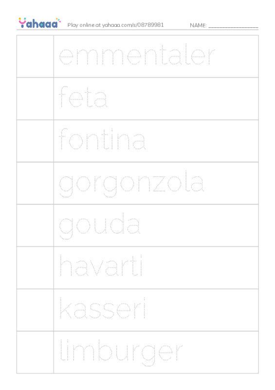 Common Nouns in English: cheese 2 PDF one column image words