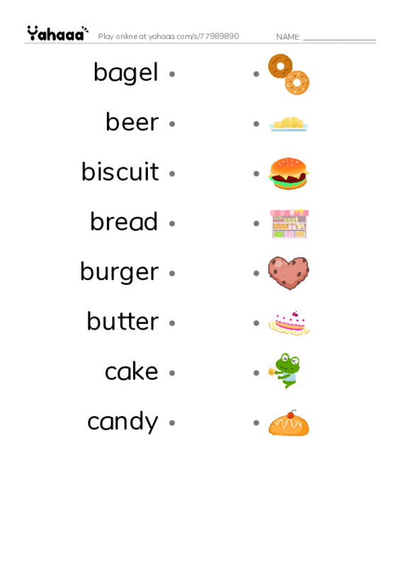 Common Nouns in English: food 1 PDF link match words worksheet