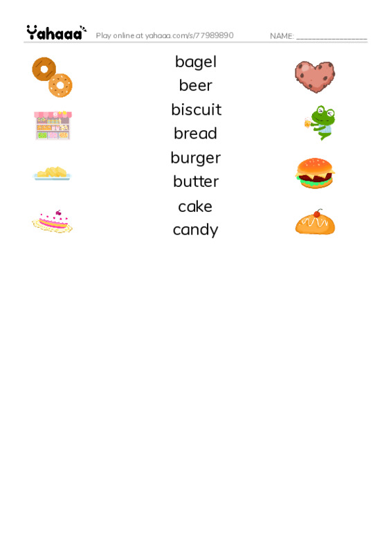 Common Nouns in English: food 1 PDF three columns match words