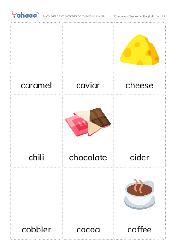 Common Nouns in English: food 2 PDF flaschards with images