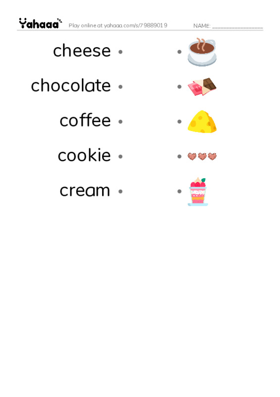 Common Nouns in English: food 2 PDF link match words worksheet