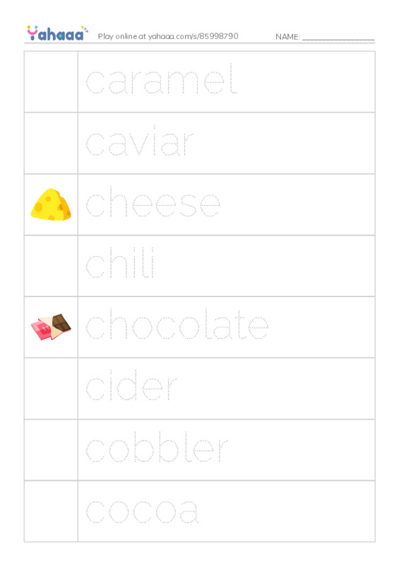Common Nouns in English: food 2 PDF one column image words