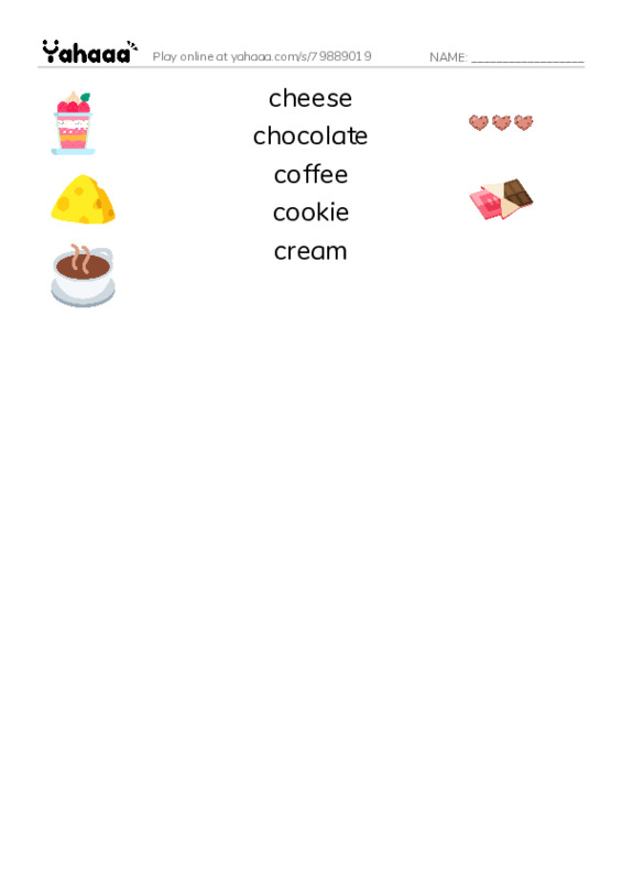 Common Nouns in English: food 2 PDF three columns match words