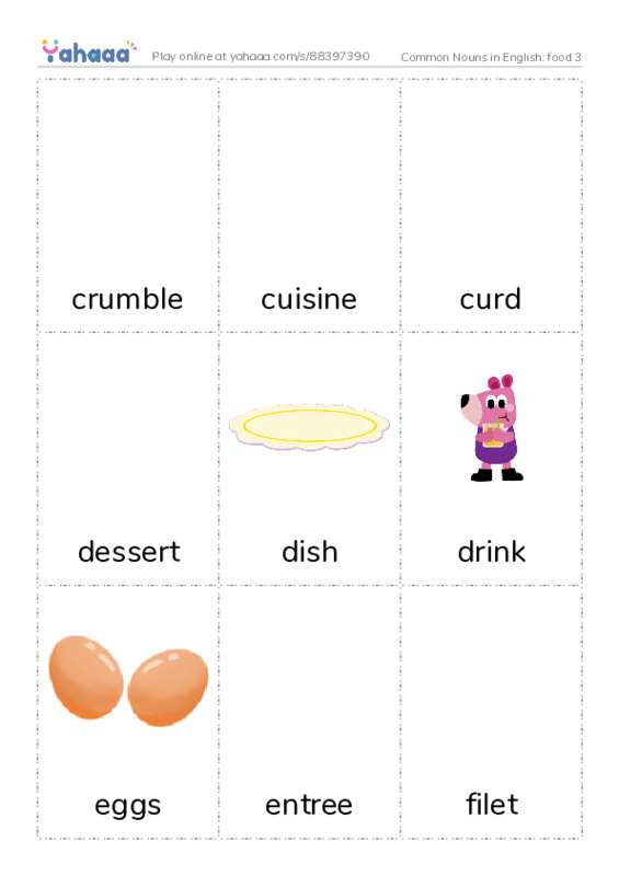Common Nouns in English: food 3 PDF flaschards with images