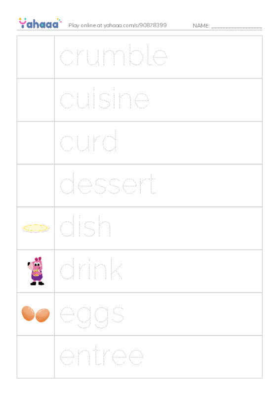 Common Nouns in English: food 3 PDF one column image words
