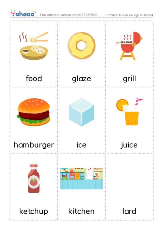 Common Nouns in English: food 4 PDF flaschards with images