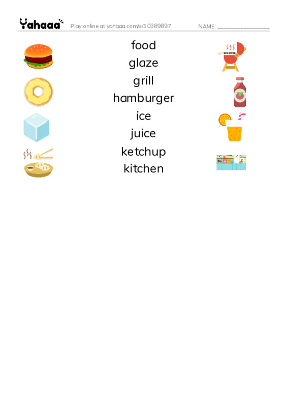 Common Nouns in English: food 4 PDF three columns match words