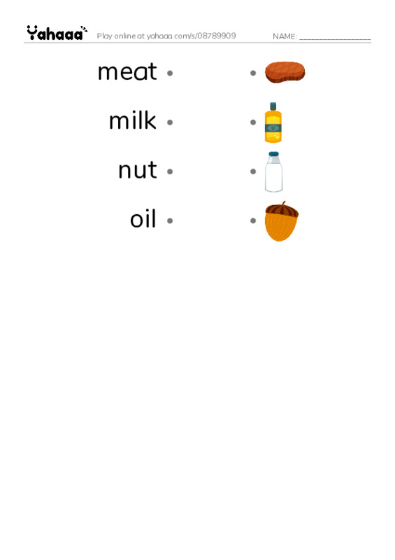Common Nouns in English: food 5 PDF link match words worksheet