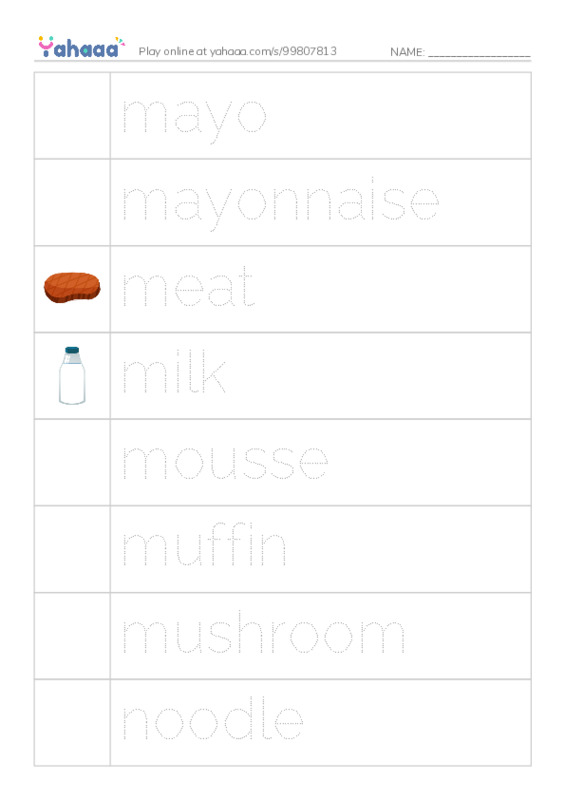 Common Nouns in English: food 5 PDF one column image words