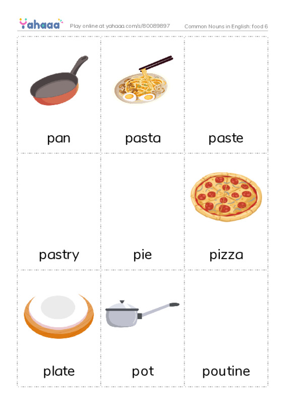 Common Nouns in English: food 6 PDF flaschards with images