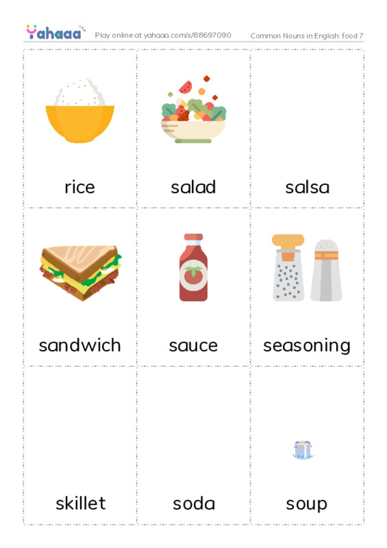 Common Nouns in English: food 7 PDF flaschards with images