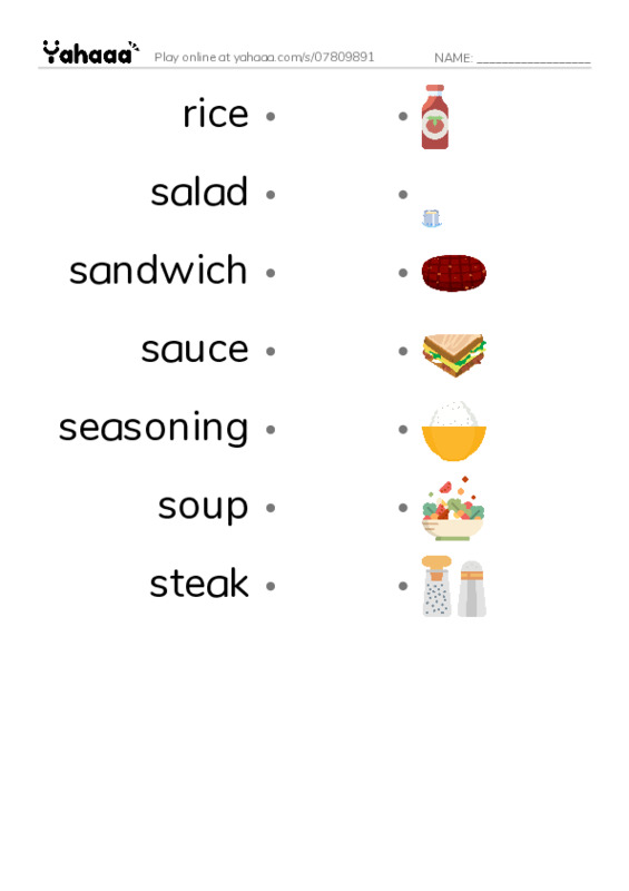 Common Nouns in English: food 7 PDF link match words worksheet