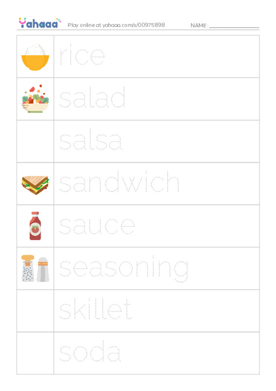 Common Nouns in English: food 7 PDF one column image words