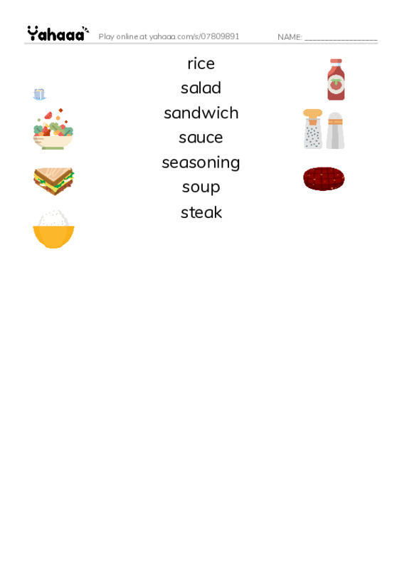 Common Nouns in English: food 7 PDF three columns match words