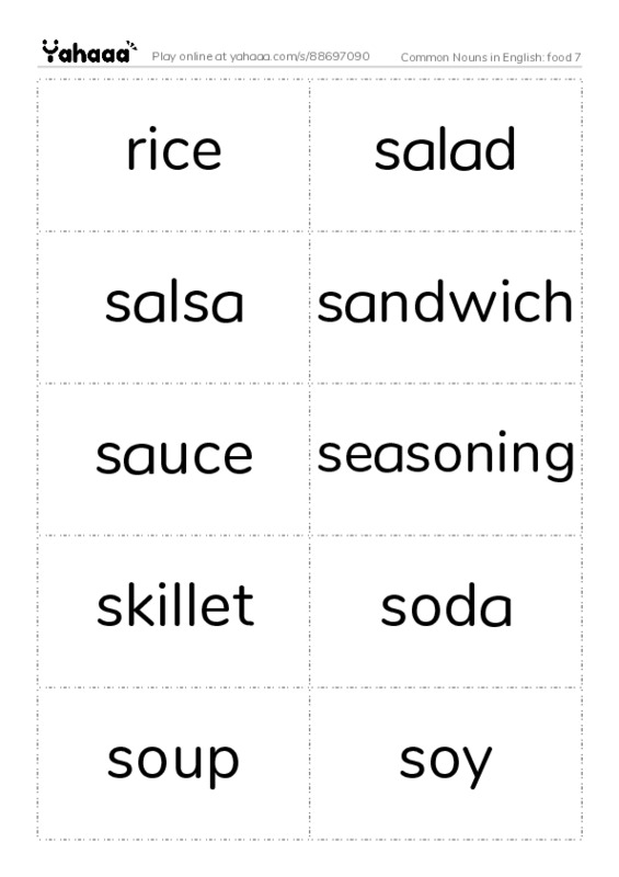 Common Nouns in English: food 7 PDF two columns flashcards