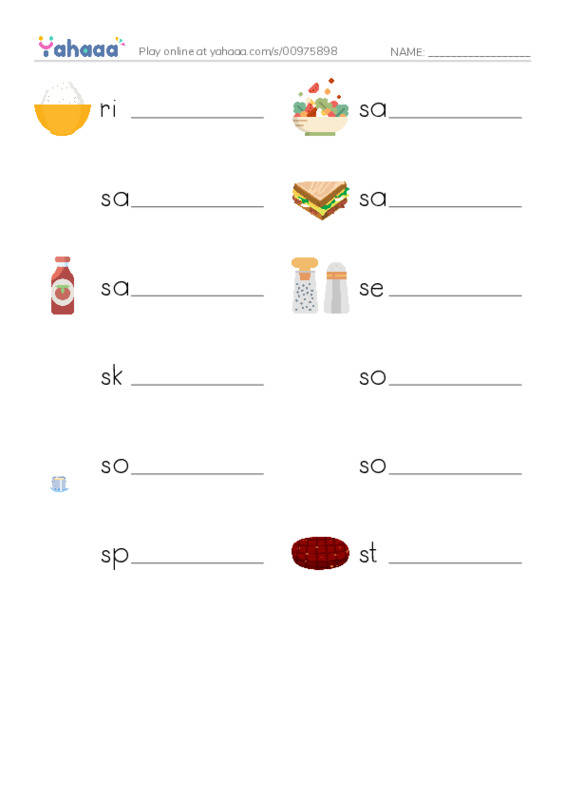 Common Nouns in English: food 7 PDF worksheet writing row