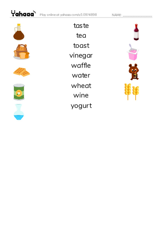Common Nouns in English: Food  PDF three columns match words