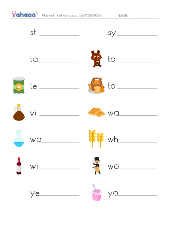 Common Nouns in English: Food  PDF worksheet writing row