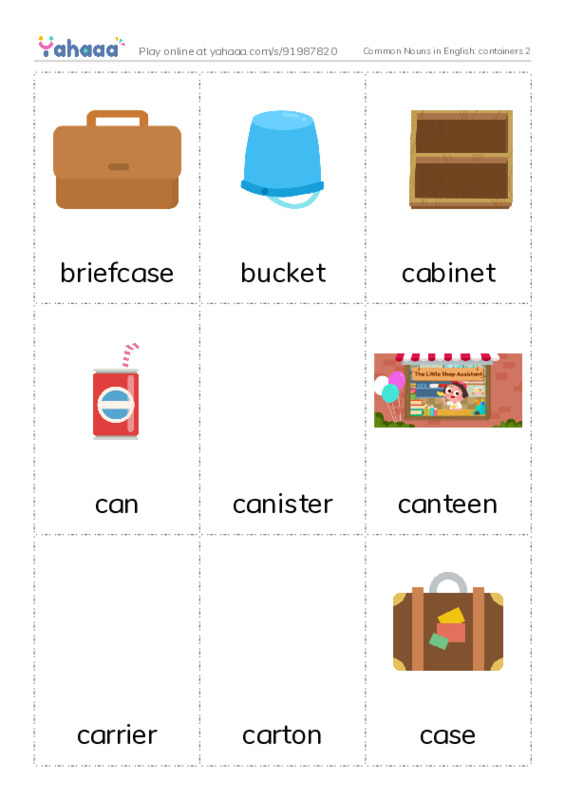 Common Nouns in English: containers 2 PDF flaschards with images
