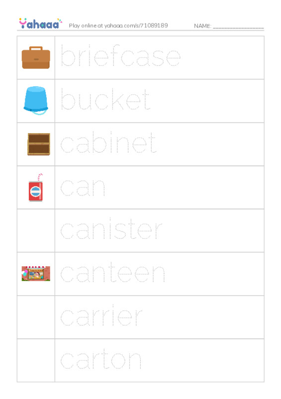 Common Nouns in English: containers 2 PDF one column image words