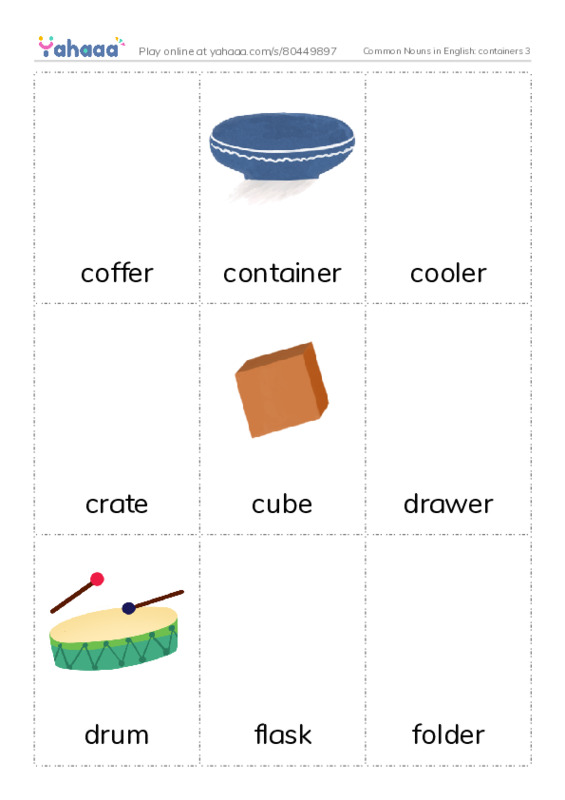 Common Nouns in English: containers 3 PDF flaschards with images