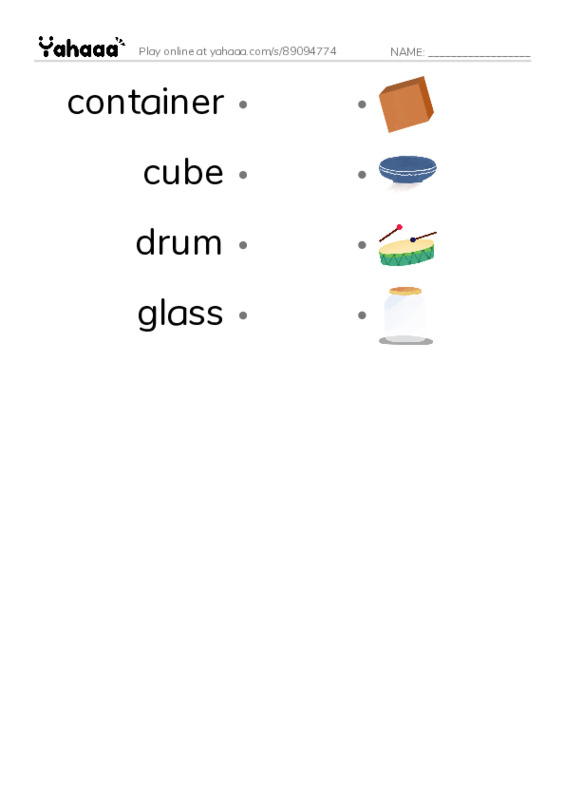 Common Nouns in English: containers 3 PDF link match words worksheet