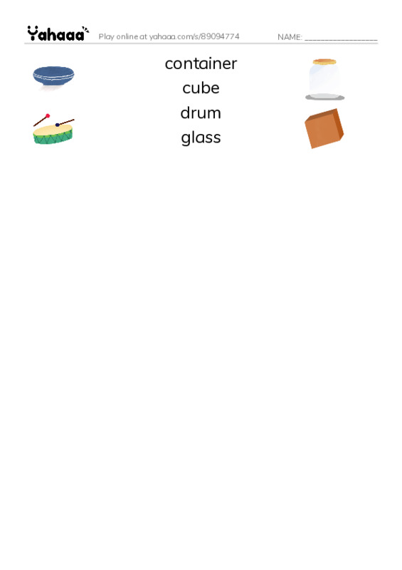 Common Nouns in English: containers 3 PDF three columns match words