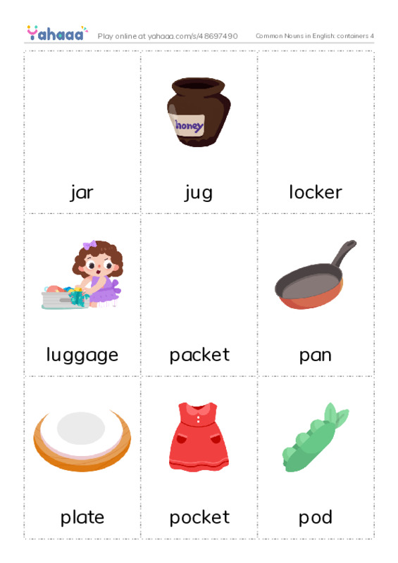 Common Nouns in English: containers 4 PDF flaschards with images