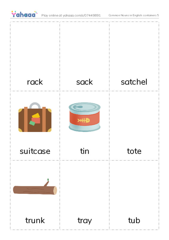 Common Nouns in English: containers 5 PDF flaschards with images