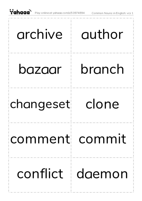 Common Nouns in English: vcs 1 PDF two columns flashcards