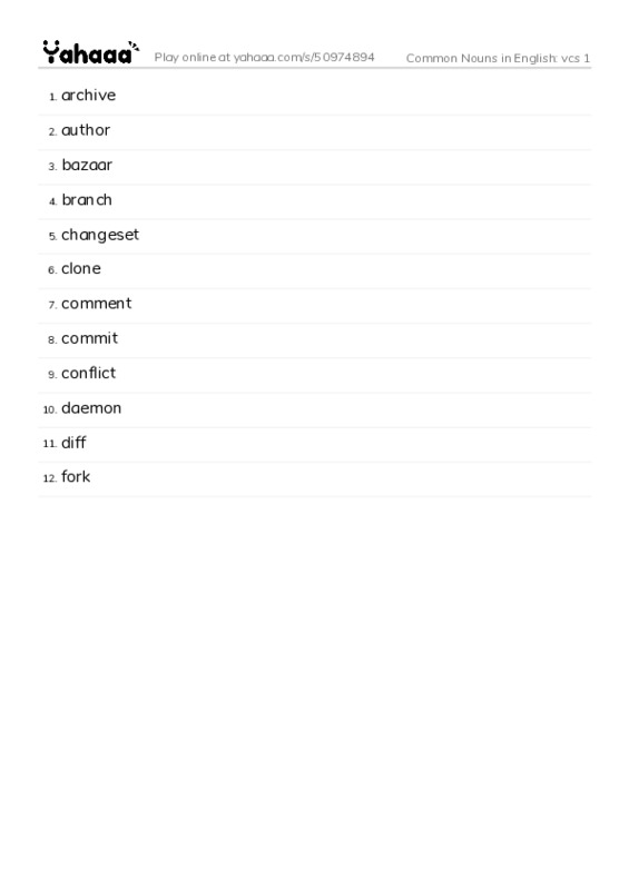 Common Nouns in English: vcs 1 PDF words glossary