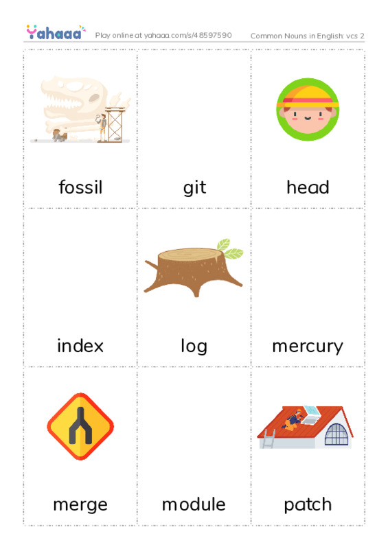Common Nouns in English: vcs 2 PDF flaschards with images