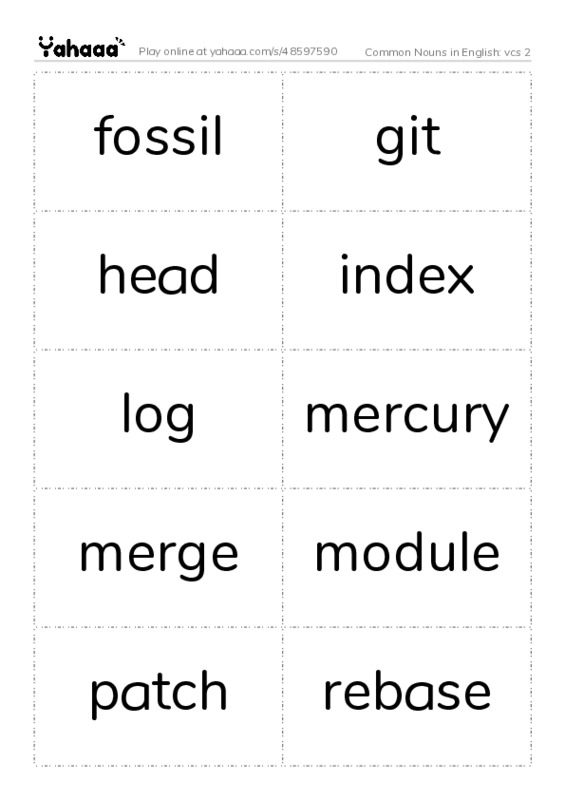Common Nouns in English: vcs 2 PDF two columns flashcards